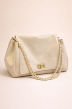 Beige Luxury Shoulder Bag with Gold Chain