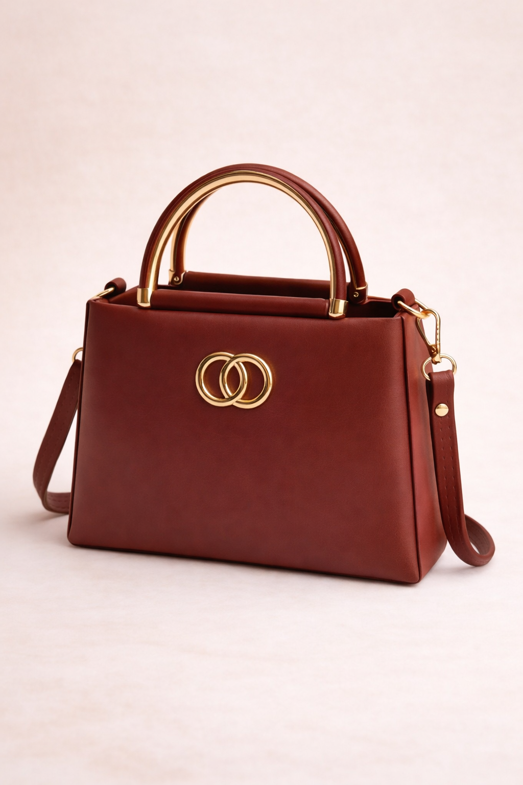 Elegant Dual Ring Top Handle Handbag