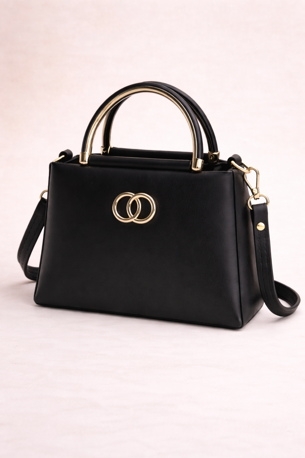 Elegant Dual Ring Top Handle Handbag