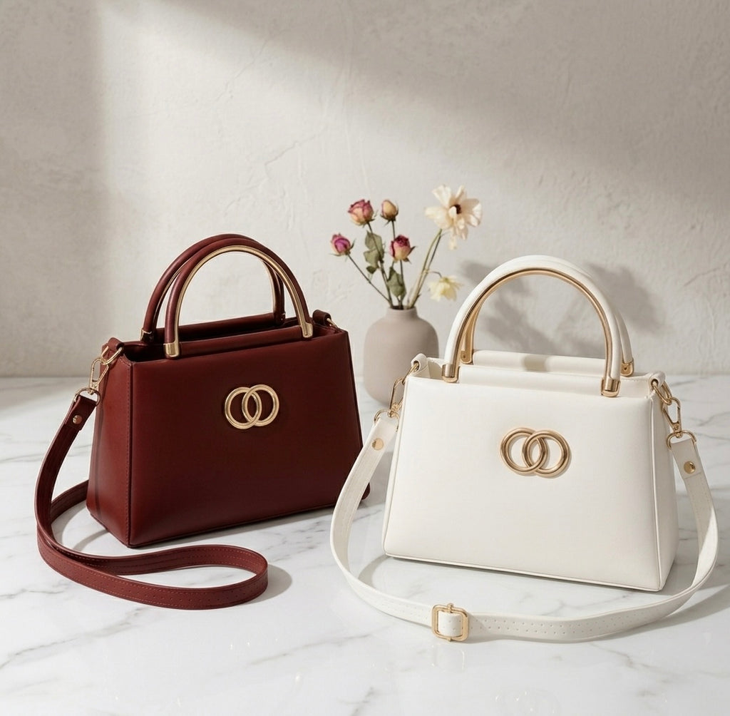 Elegant Dual Ring Top Handle Handbag