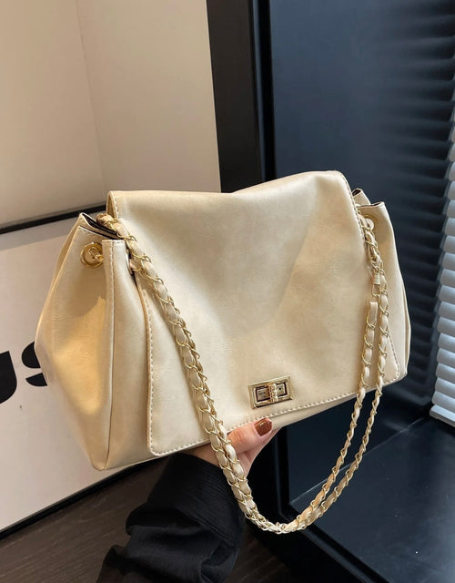 Beige Luxury Shoulder Bag with Gold Chain