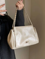 Beige Luxury Shoulder Bag with Gold Chain