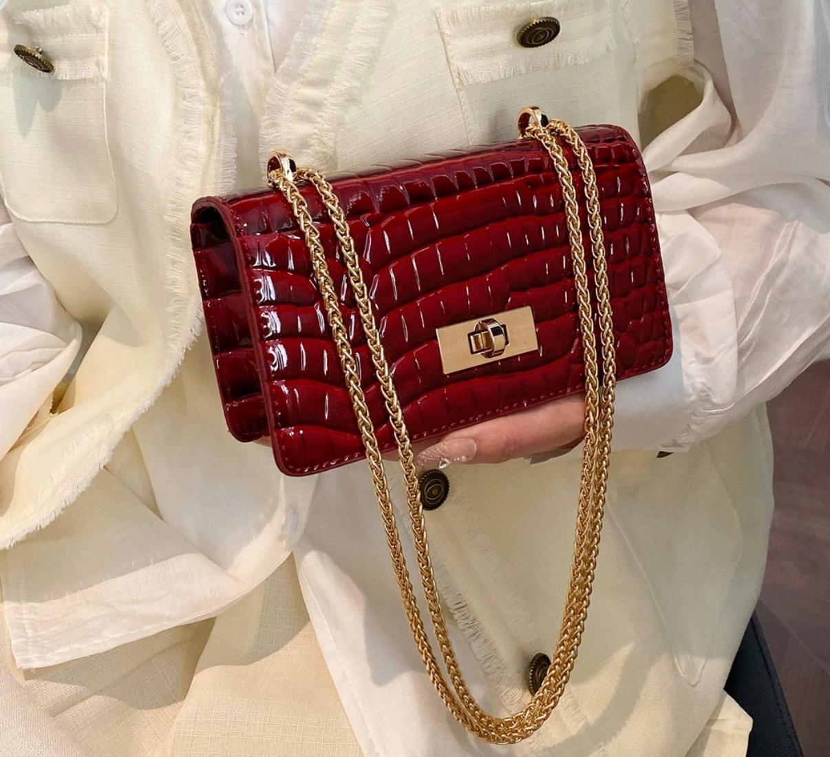 Red Croc Chain Shoulder Bag