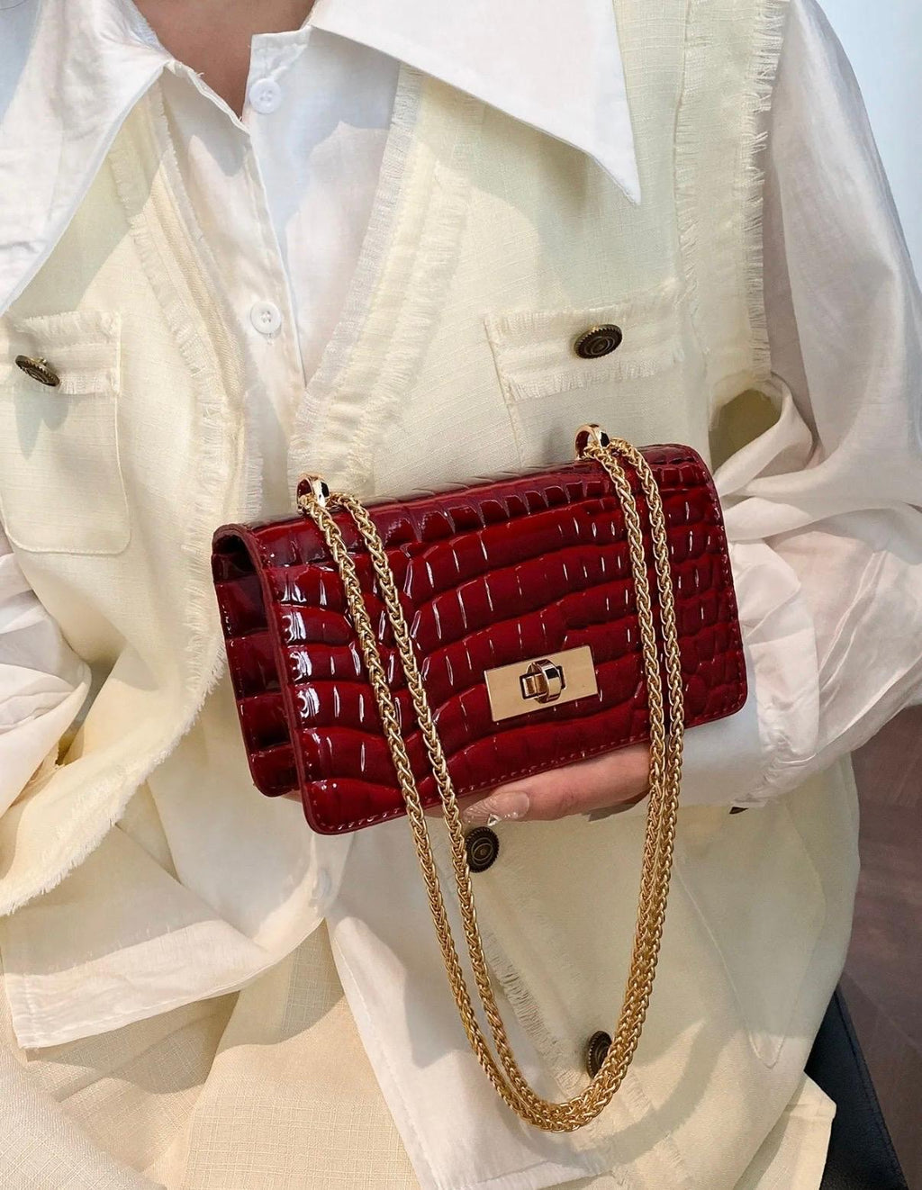 Red Croc Chain Shoulder Bag